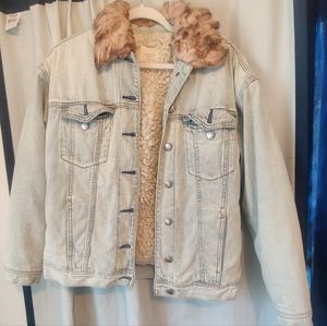 Fuzzy jean jacket